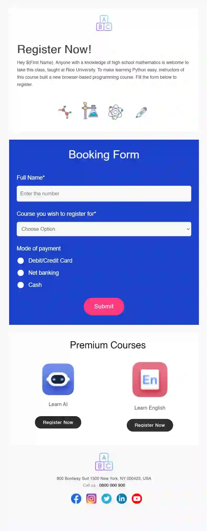 Free Course Registration Email Template