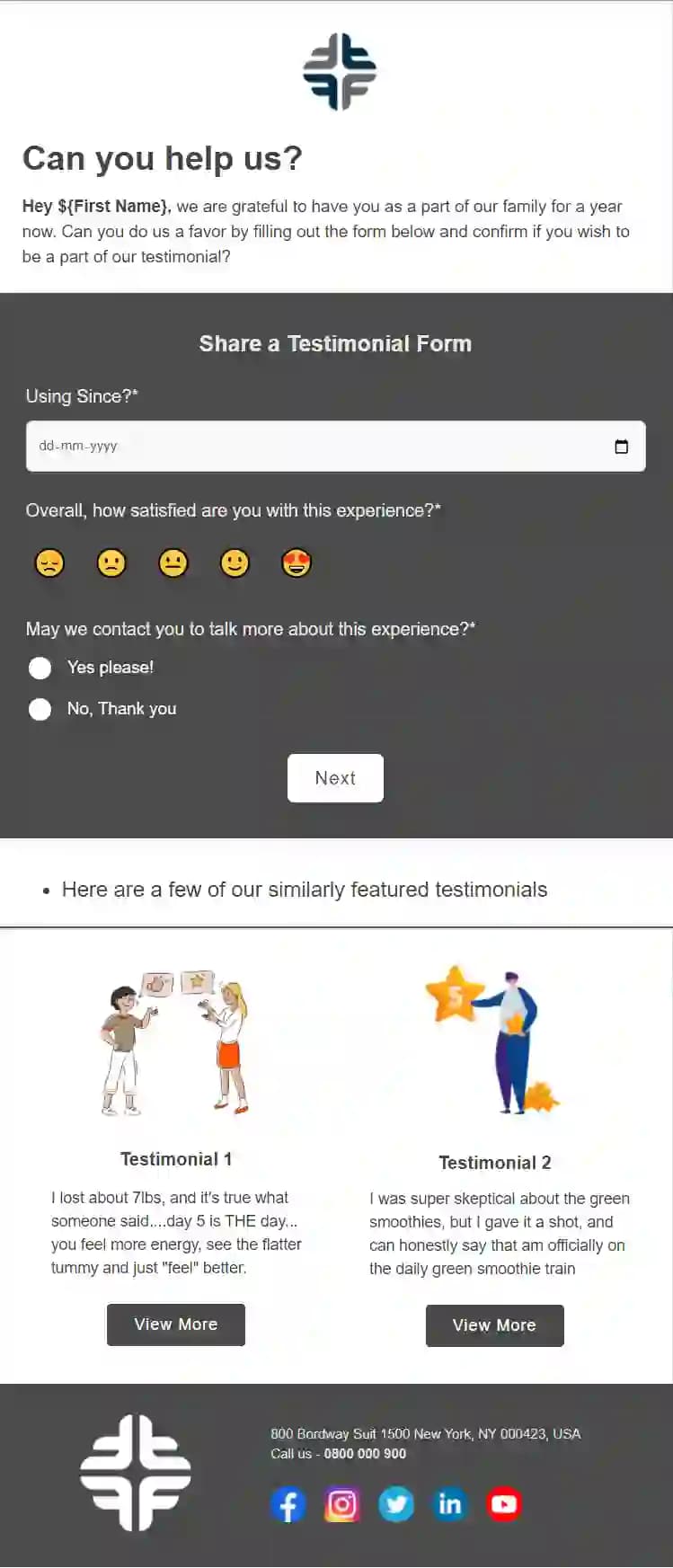 Free Testimonial Form Email Template