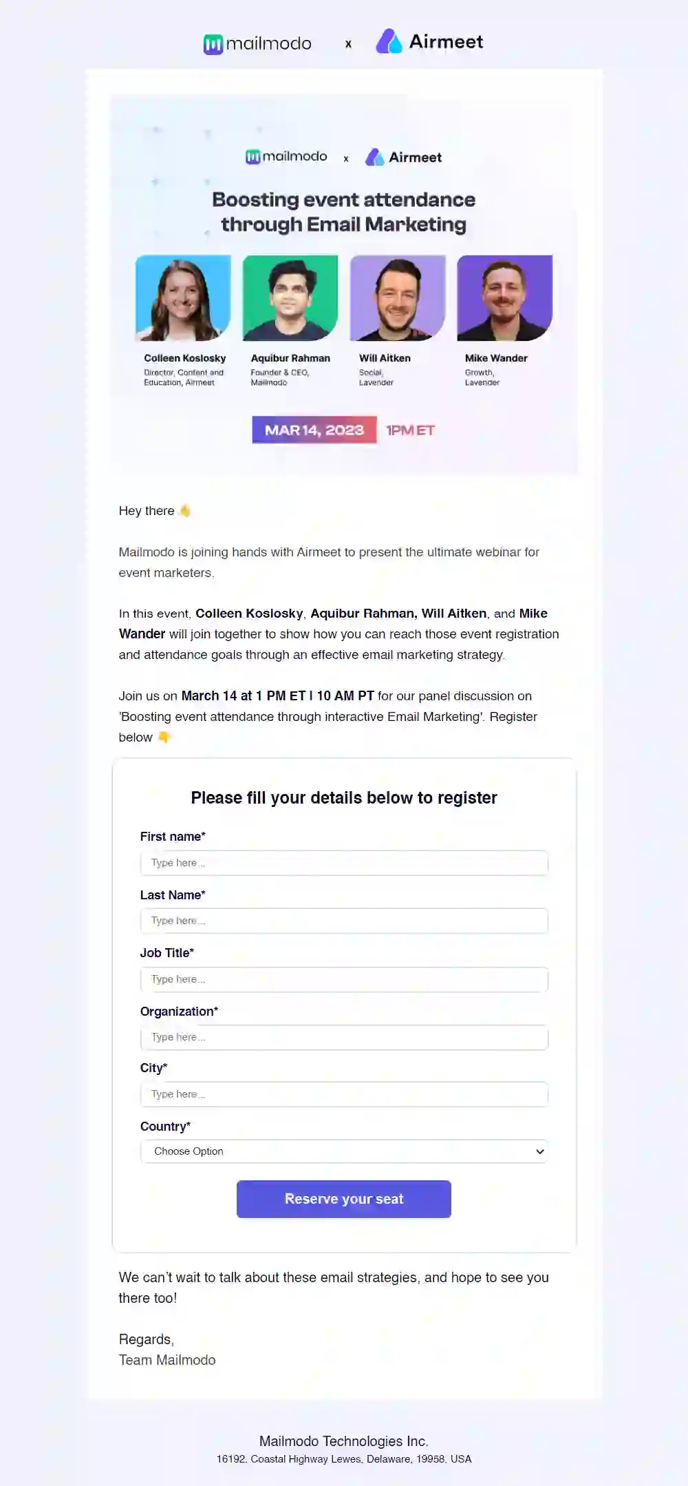 Free Airmeet Event Invite Email Template