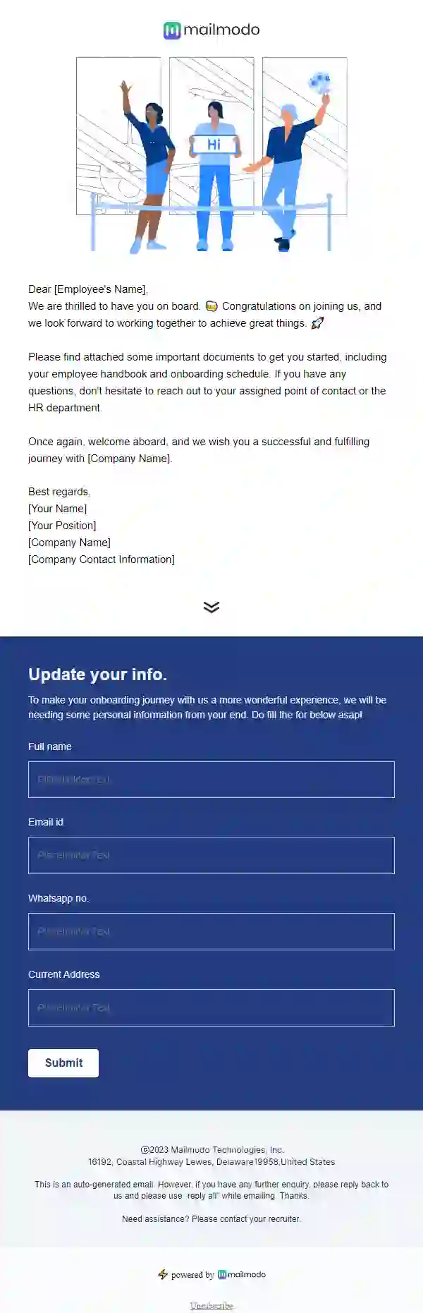 Free New Employee Welcome Email Template
