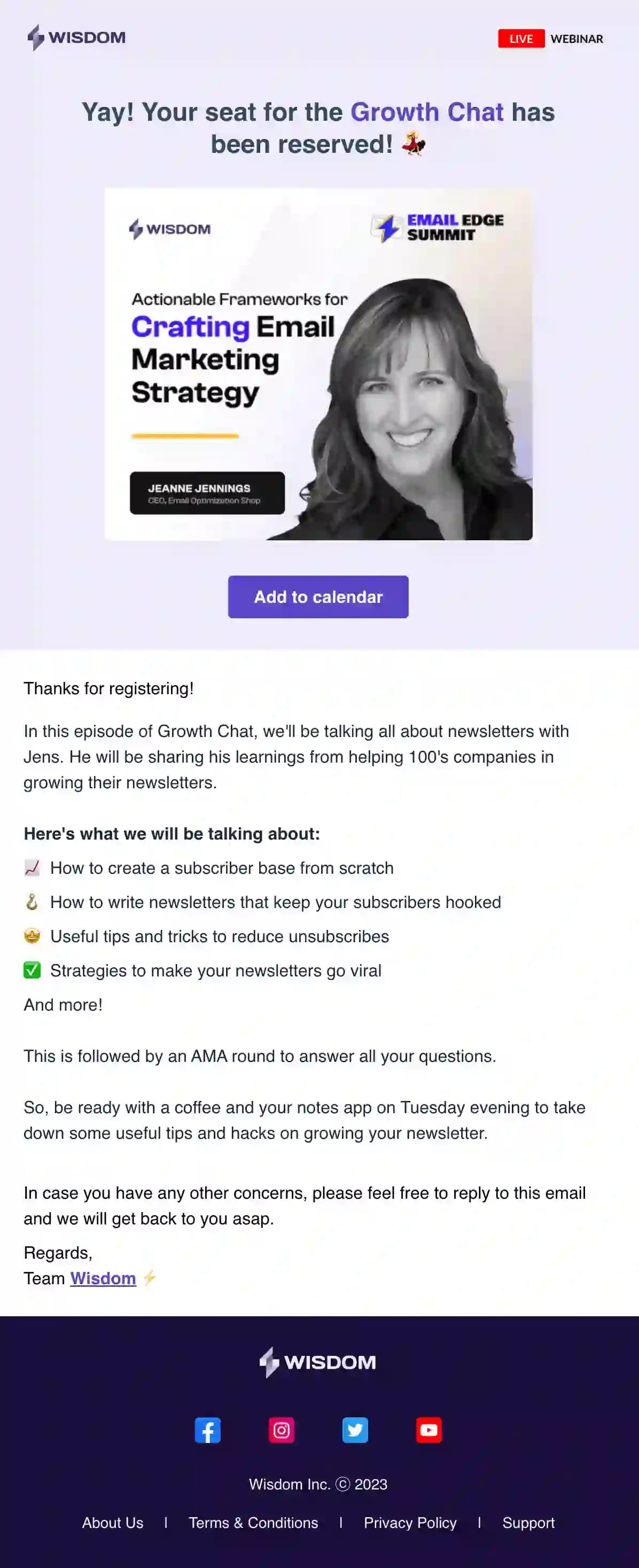 Free Webinar Registration Confirmation Email Template