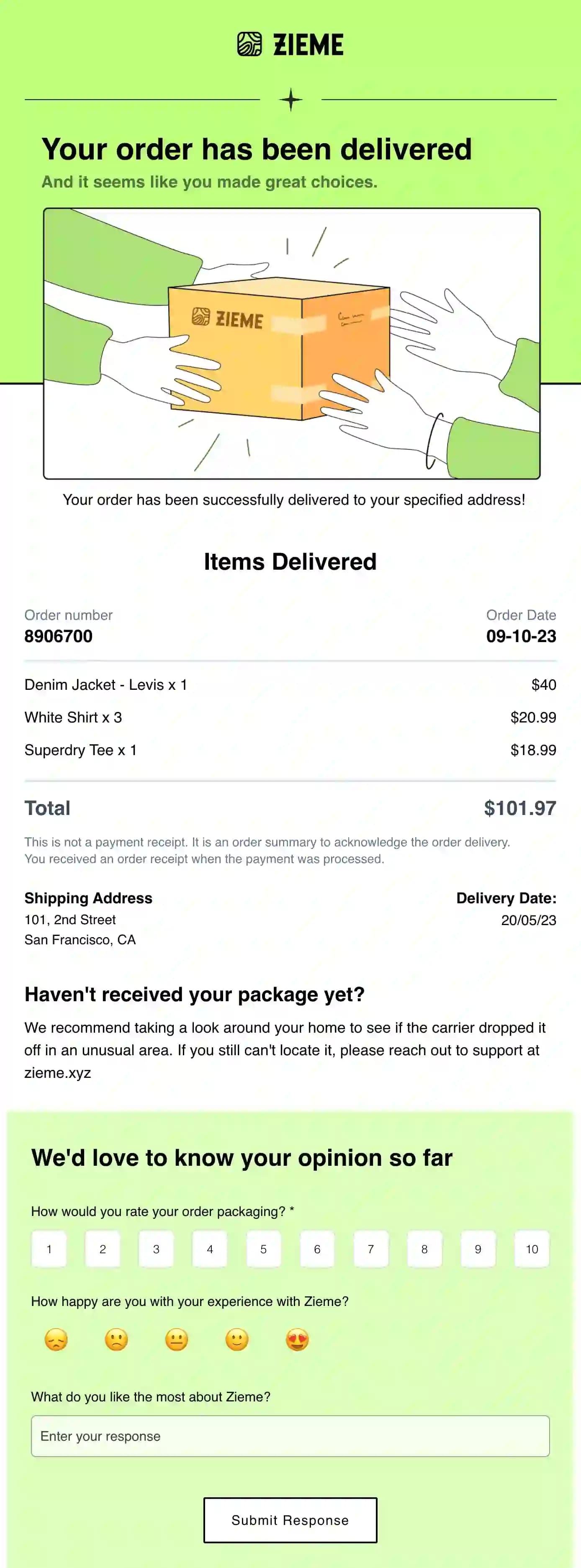 Order Delivered Email Template