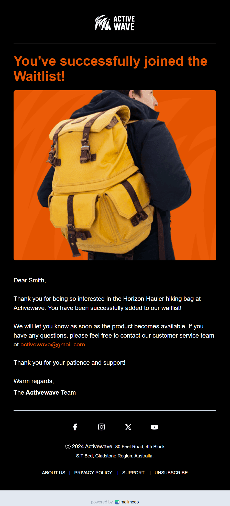 Free Waitlist Confirmation Email Template