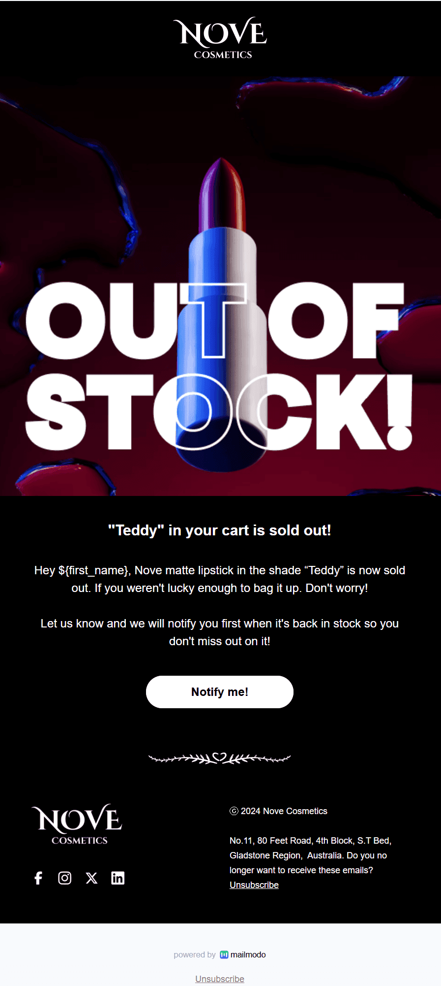 Free Out of Stock Email Template