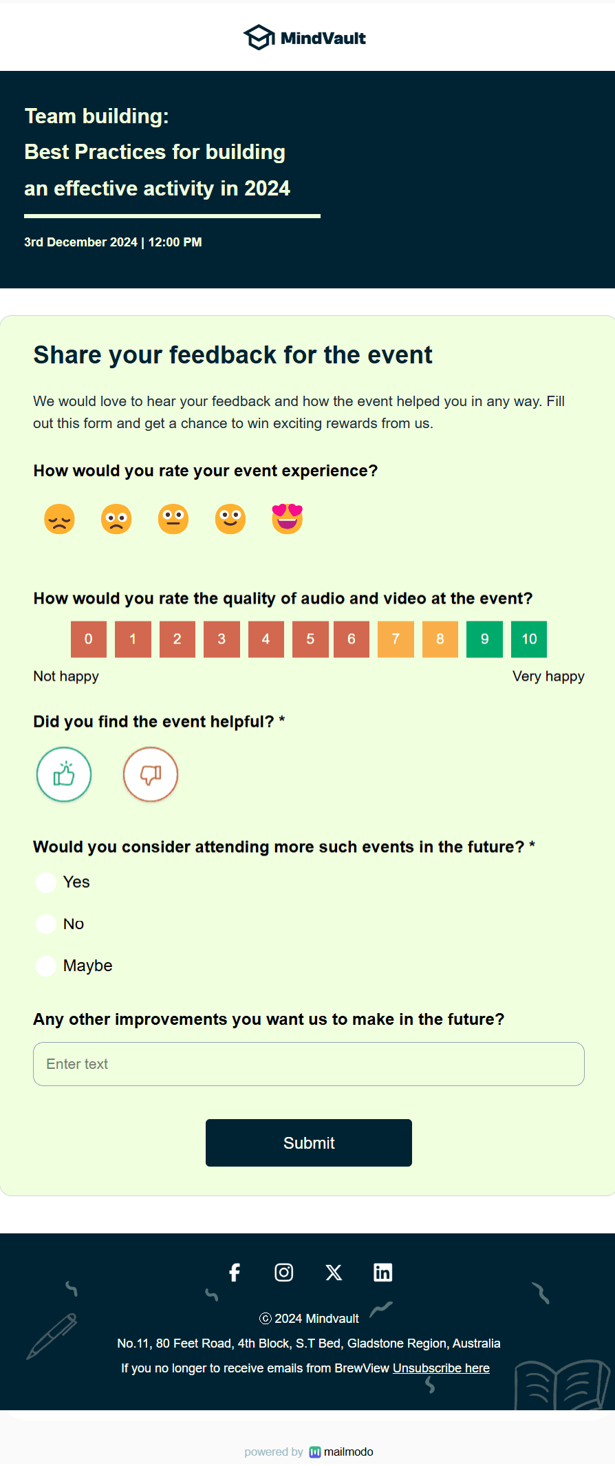 Free Event Feedback Form Email Template